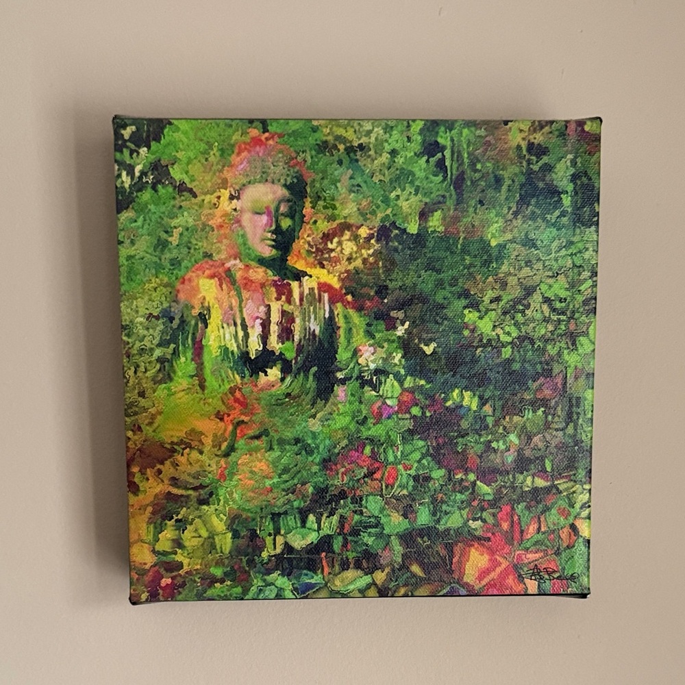 Green and Red Buddha Canvas Art 8x8